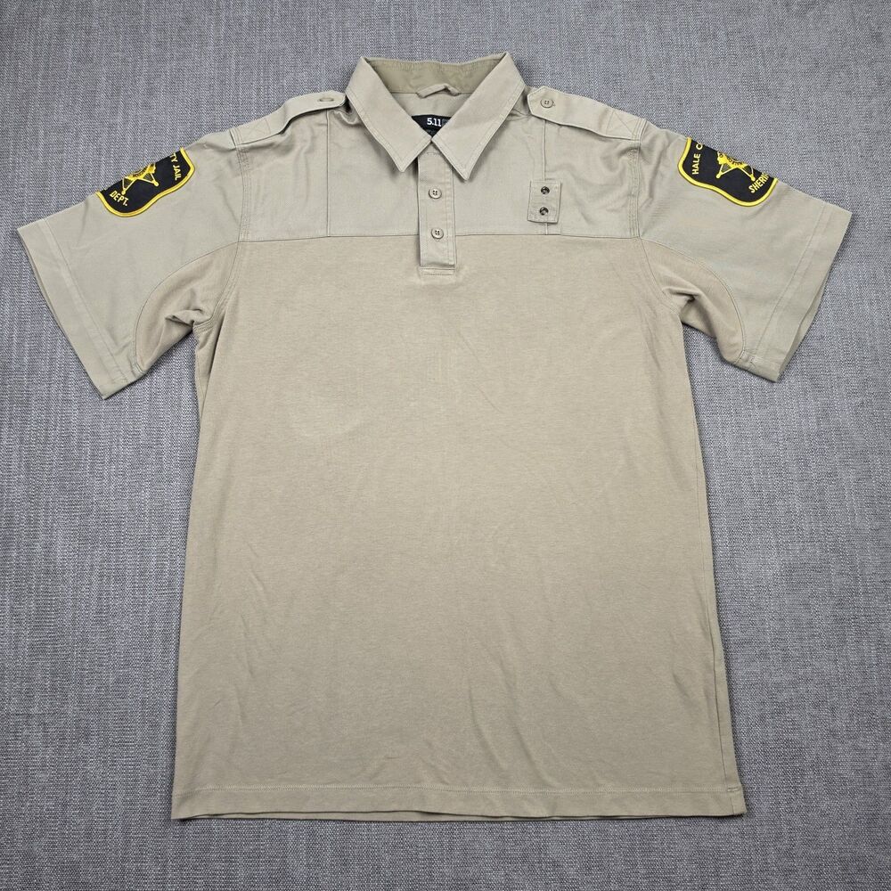 5.11 Tactical Mens L Tan Short Sleeve Sheriff Patch Uniform Polo Shirt Utility